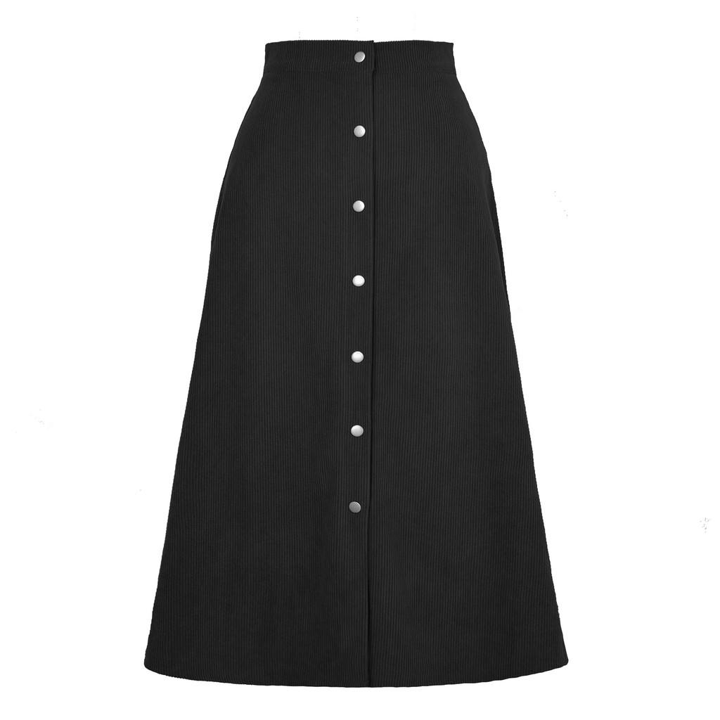 Corduroy High Waist Midi Skirt With Button Closure For Office And Fall Season