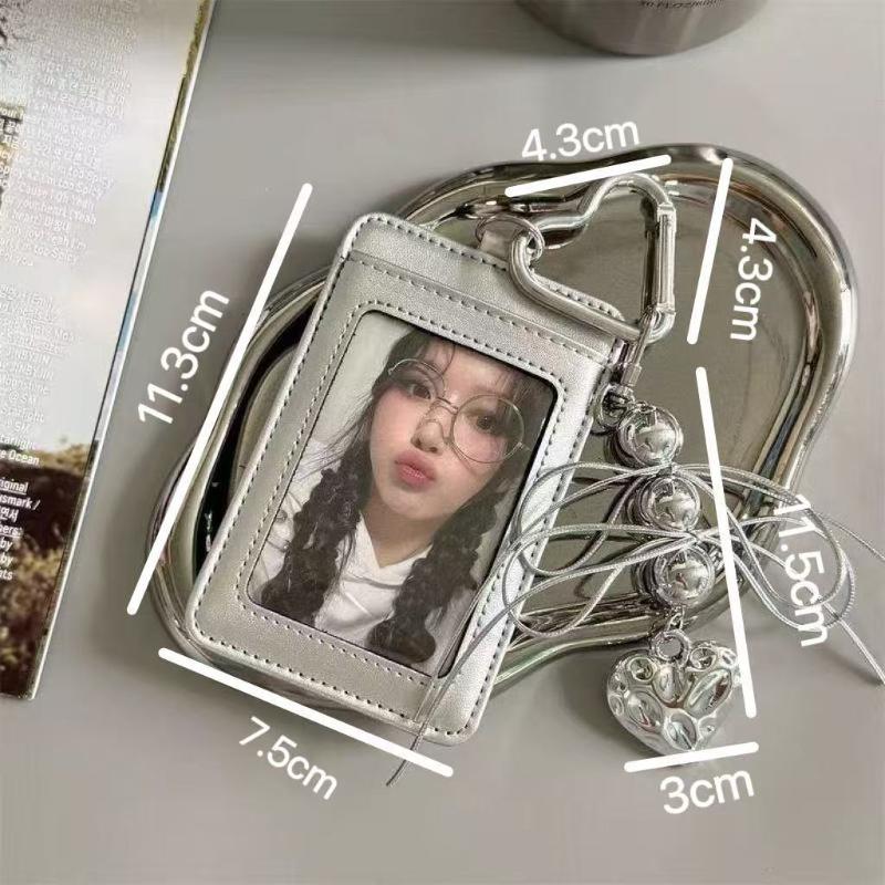 Pu Leather Card Holder Y2K Kpop Photocard Holder With Keychain Idol Photocards Sleeve Bag Display Pendant School Stationery