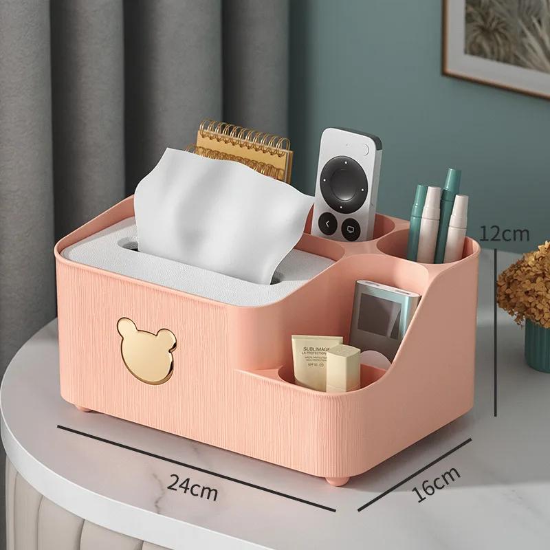 Household Tissue Storage Box Desktop Cartoon Little Bear Paper Boxes Phone Holder Design Tissue Box Divided Storage Paper Boxes