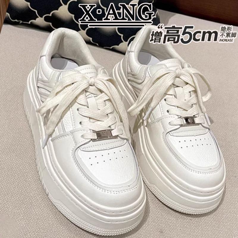 Leather little white shoes children's early spring new thick-soled heightening board shoes versatile breathable casual sports women's shoes