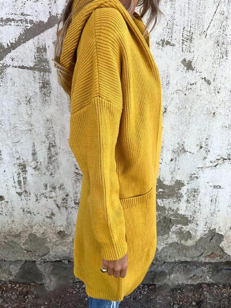 Women's Autumn/Winter Hooded Knitted Cardigan Sweater with Pockets and Buttons - European & American Style