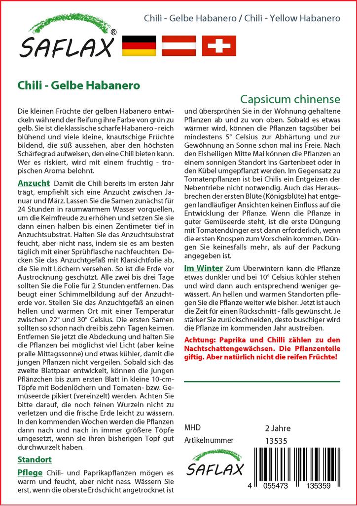 SAFLAX Chili - Yellow Habanero - 10 Seeds - Capsicum Chinense