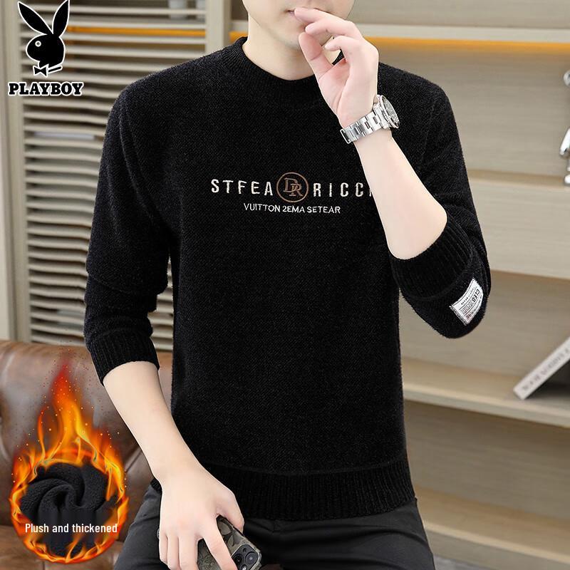 

PLAYBOY Men s Fleece-Lined Knitted Pullover Sweater XL