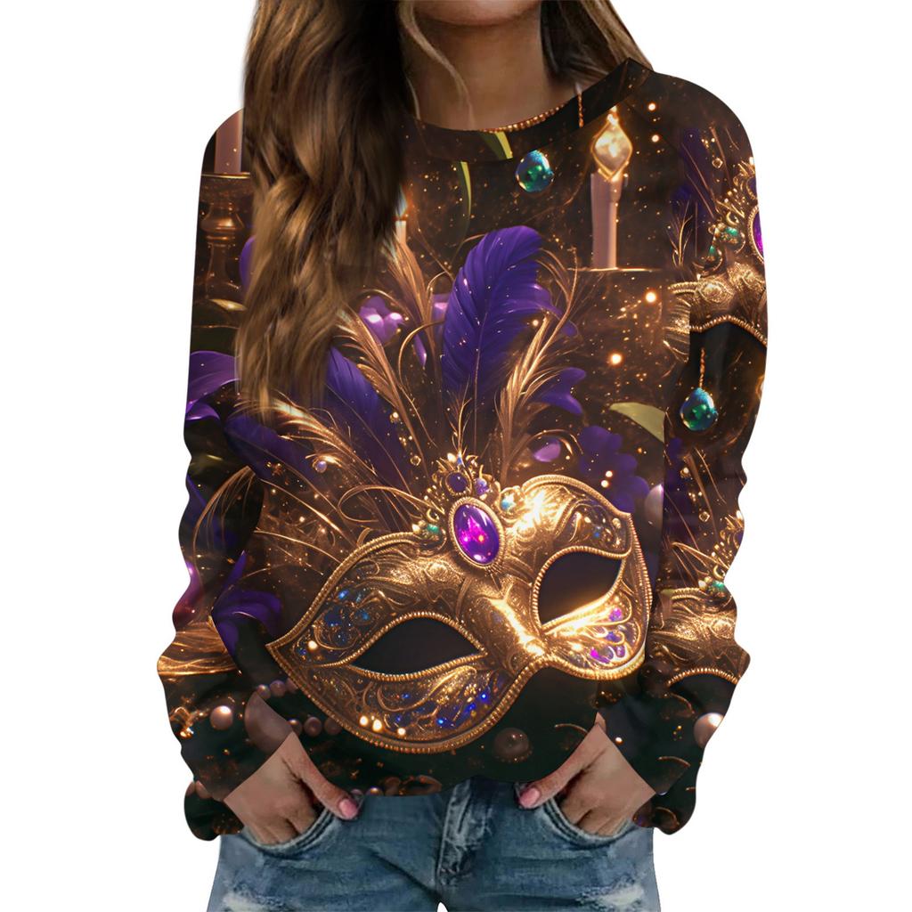 Rundhals Langarm Sweatshirts für Damen Druck Grafik Top Lässig Basic Oberteile Pullover