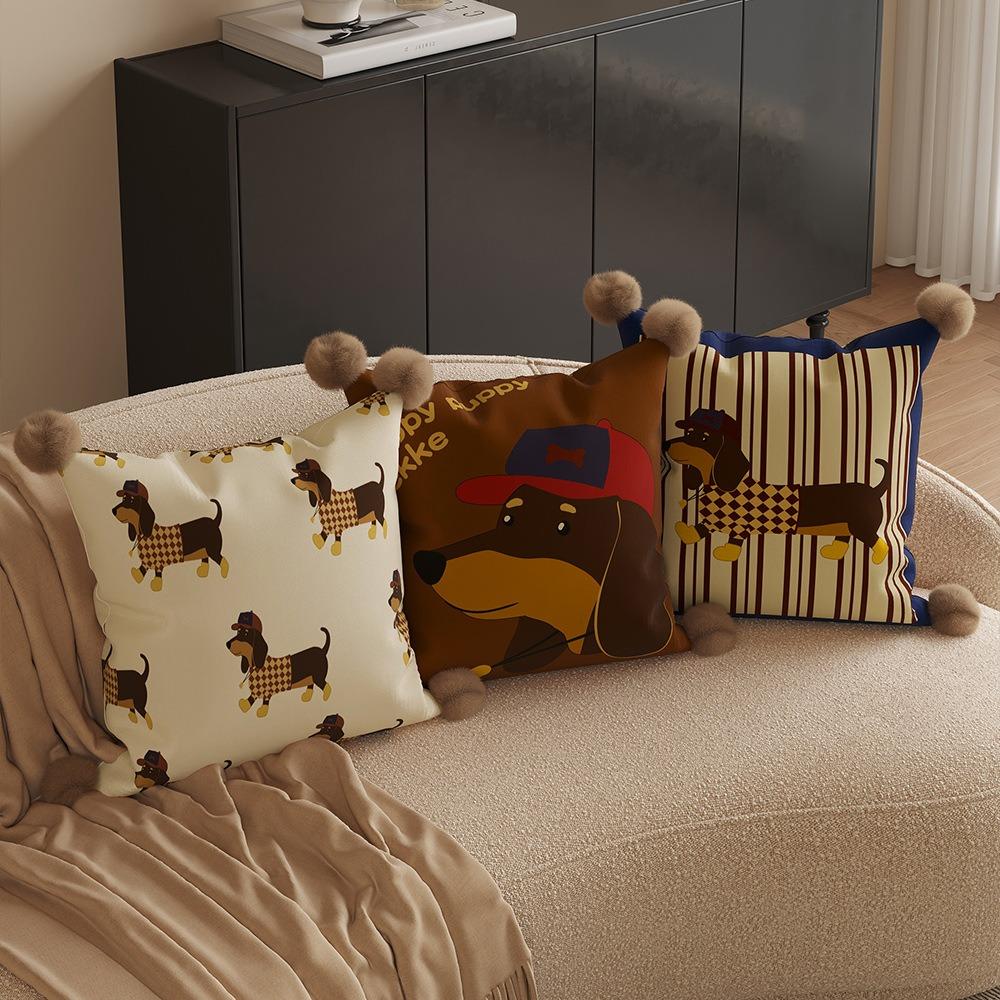 Sausage Puppy Cartoon Dachshund Pillow Cover Soft Printing Sofa Pillowcase Plush Ball with Zipper Waist Pillow Cover