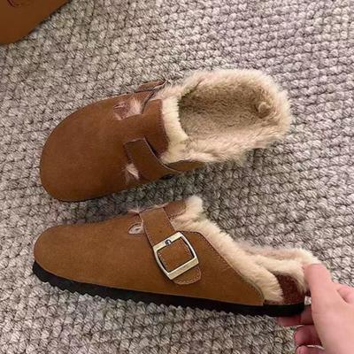 Kožušinové platformové semišové dámske papuče balerínky mulice plyšové bavlnené topánky slingback žabky 2025 trend ležérne topánky teplé zapatos mujer