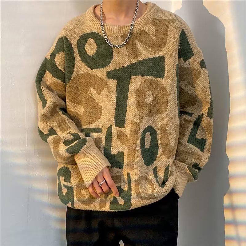 Men s Retro Korean Round Neck Sweater - Loose Fit Winter Knitwear M бежевый