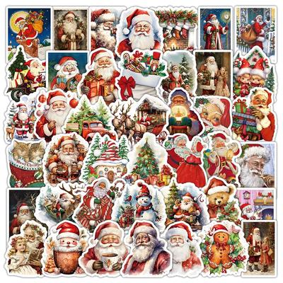 Christmas Seal 53-piece Set Sticker Glitter Decoration Cute Cartoon Cat Tree Snowman Elk Waterproof Santa Claus DIY Car Water Bottle Travel Case Bike