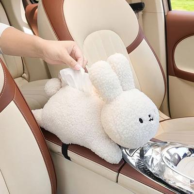 Plush Rabbit Tissue Box For Car Accessories Cartoon Car Tissue Holder Bedroom Living Room Desktop Tissue Organizer