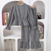 Girls' Outfit Children's Clothing Autumn New Sweet Artistic Style Plaid Long Sleeve Top with Lace Wide-Leg Pants