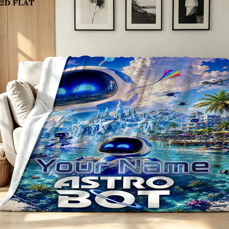 1PC ASTRO BOT Custom Name Patterned Flannel Blanket Suitable For All Seasons for Home Decor Warmth and Comfort Gifts Holiday Present
