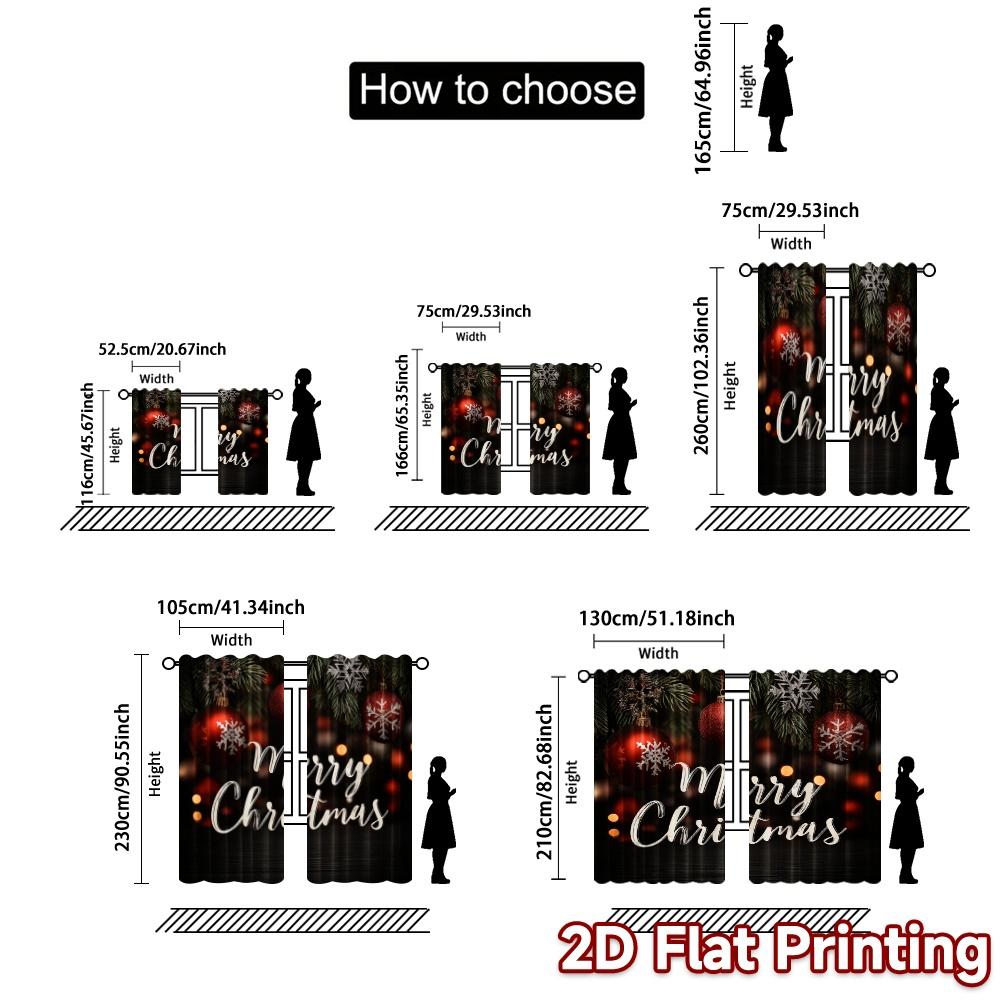 2D Flat Printing  JIT 2pcs   Curtains (Without Rod) FestiveSnowflakes Modern Minimalist Curtains Durable Polyester Curtains