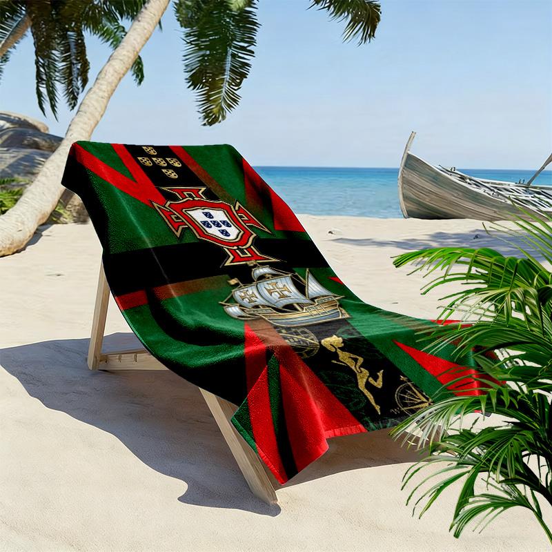 Portuguese Heritage Royal Emblem Beach Towel Beach Towel for Vacation Photos Portable for Travel Outdoor Pool Towel Seaside Absorbent Bath Towel