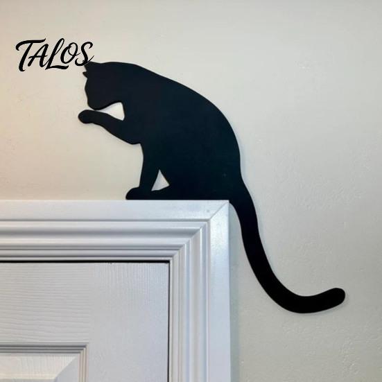Niedliches Tier Tür Eckschild Holzschwarze Katze Topper, Minimalistisches Silhouette Rahmen Schild, Dekoratives Liebhaber Einweihungsgeschenk Deko für Wohnzimmer