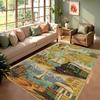 World Map Rug Retro Travel Carpet Non-slip Washable Floor Mat Landmark Lighthouse Train Design for Living Room Bedroom Decor