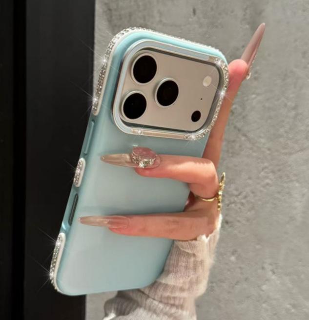 Rhinestone Large Window Anti-Drop Phone Case for Apple 17 Pro/Pro Max - Full Coverage, High-End Feel for Women