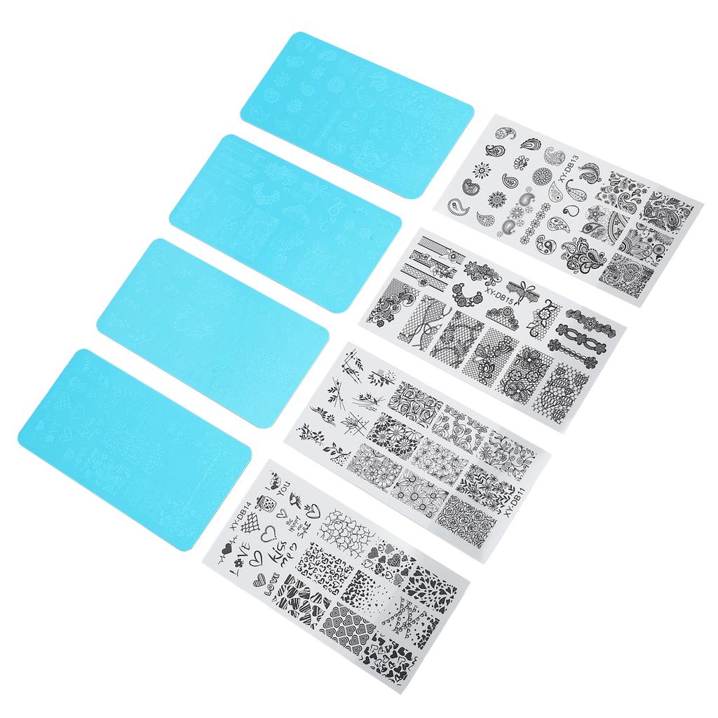 4pcs French Nail Art Stamping Plate Nail Stamping Image Plate Nail Printing Steel Plate with Transparent Films for Nail