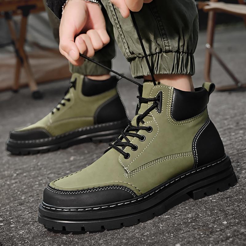 Men Boots ThickSole Luxury Fashion High Quality Thick Soled Anti Slip Genuine Leather Brand British Style Hiking Men's