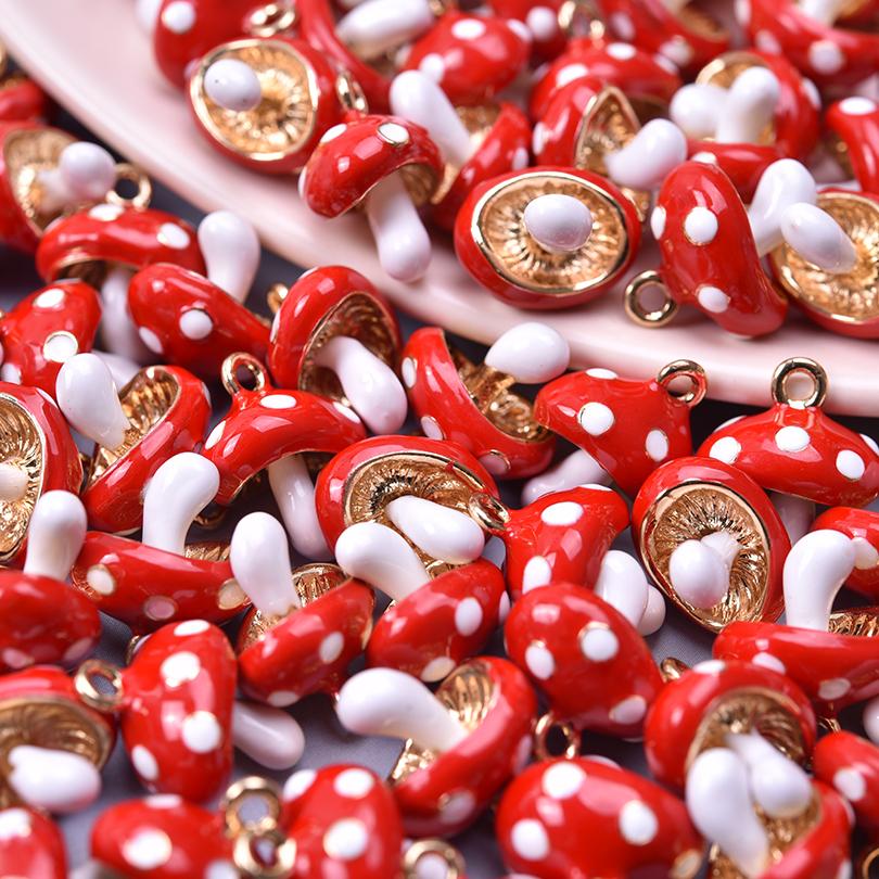5pcs/Lot Cute Three-Dimensional Fruit Charm Enamel Cherry Mushroom Strawberry Pendants For Jewelry Making Supplies Banana Charms