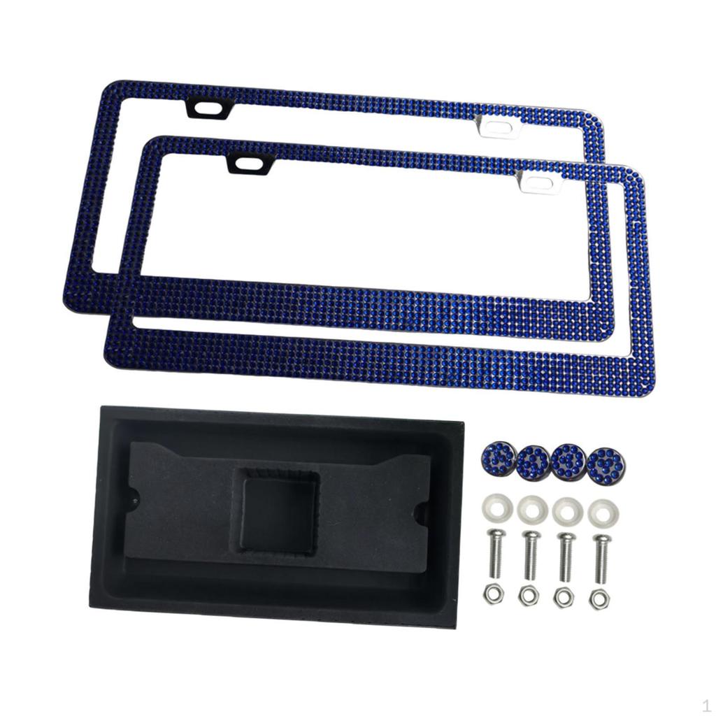 2 Pack Car License Plate Frame for Women in Stainless Steel with Rhinestones