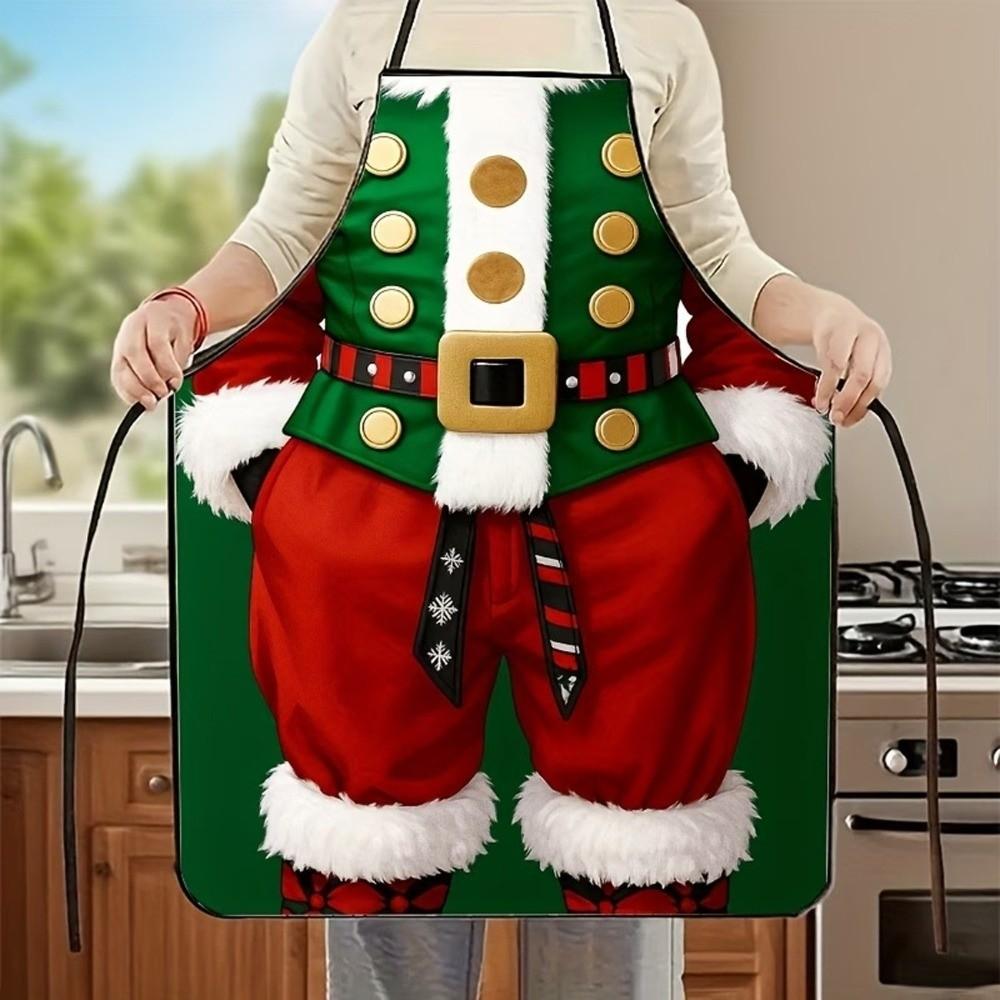Cross Strap Xmas Kitchen Apron Stain-Resistant Chef Work Uniform Holiday Decor Coveralls Christmas