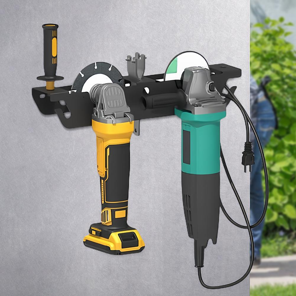 2 Bay Angle Grinder Rack with Cord Hanger Wall Mount Organizer Bracket Polisher Power Tool Rack for Cutters Polishers Workspace