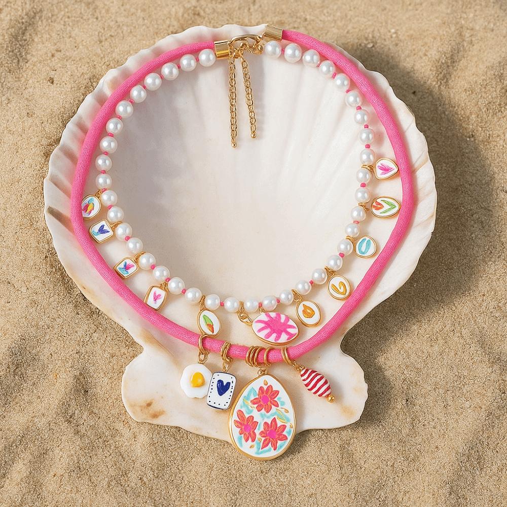 Fruit Pearls Necklace Ethnic Style Dopamine Necklace Vintage Flower Pendant Necklace  Gift