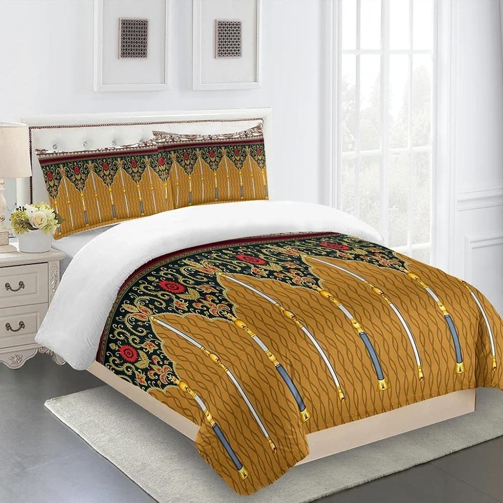3D Luxe Zwart Gouden Gestreept Beddengoed Ethiopische Stijl Dekbedovertrek Sets Enkel Dubbel Queen Size Dekbedovertrek Kussenslopen 100×135cm