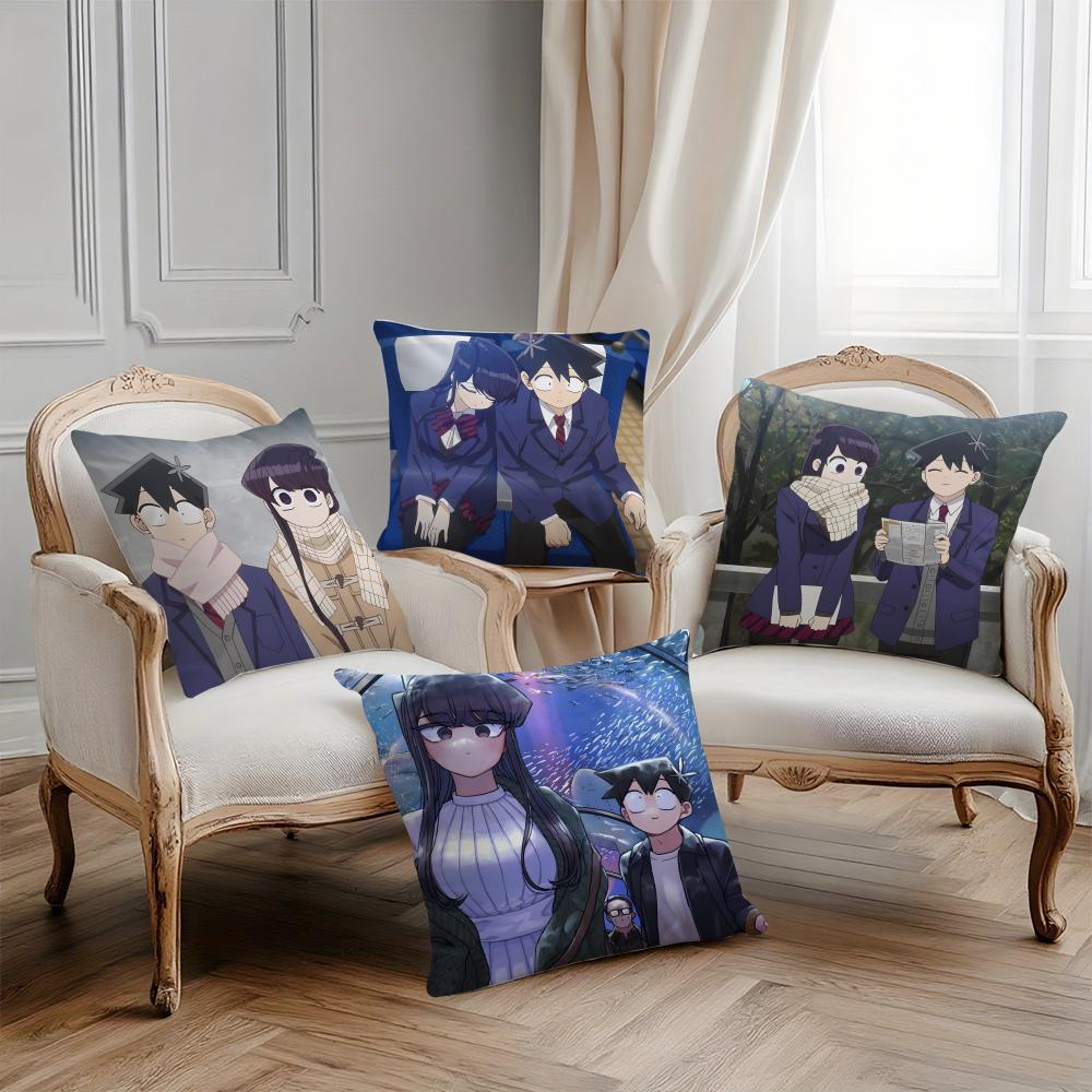 K-Komi Cant Communicate Anime Cartoon Pillow Case Printing Pillowcase Living Room Sofa Cushion Cover Bedroom Room Decor