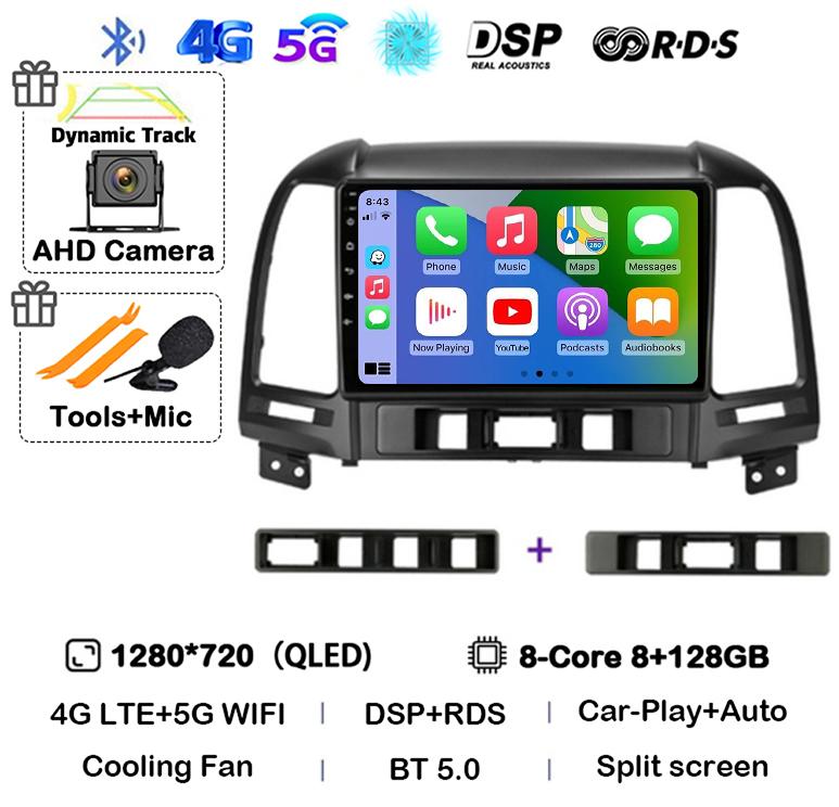 Android 14 Carplay Auto Car Radio For Hyundai Santa Fe 2 2006-2012 4G+WIFI Multimedia Player GPS 2Din Autoradio Stereo Head Unit