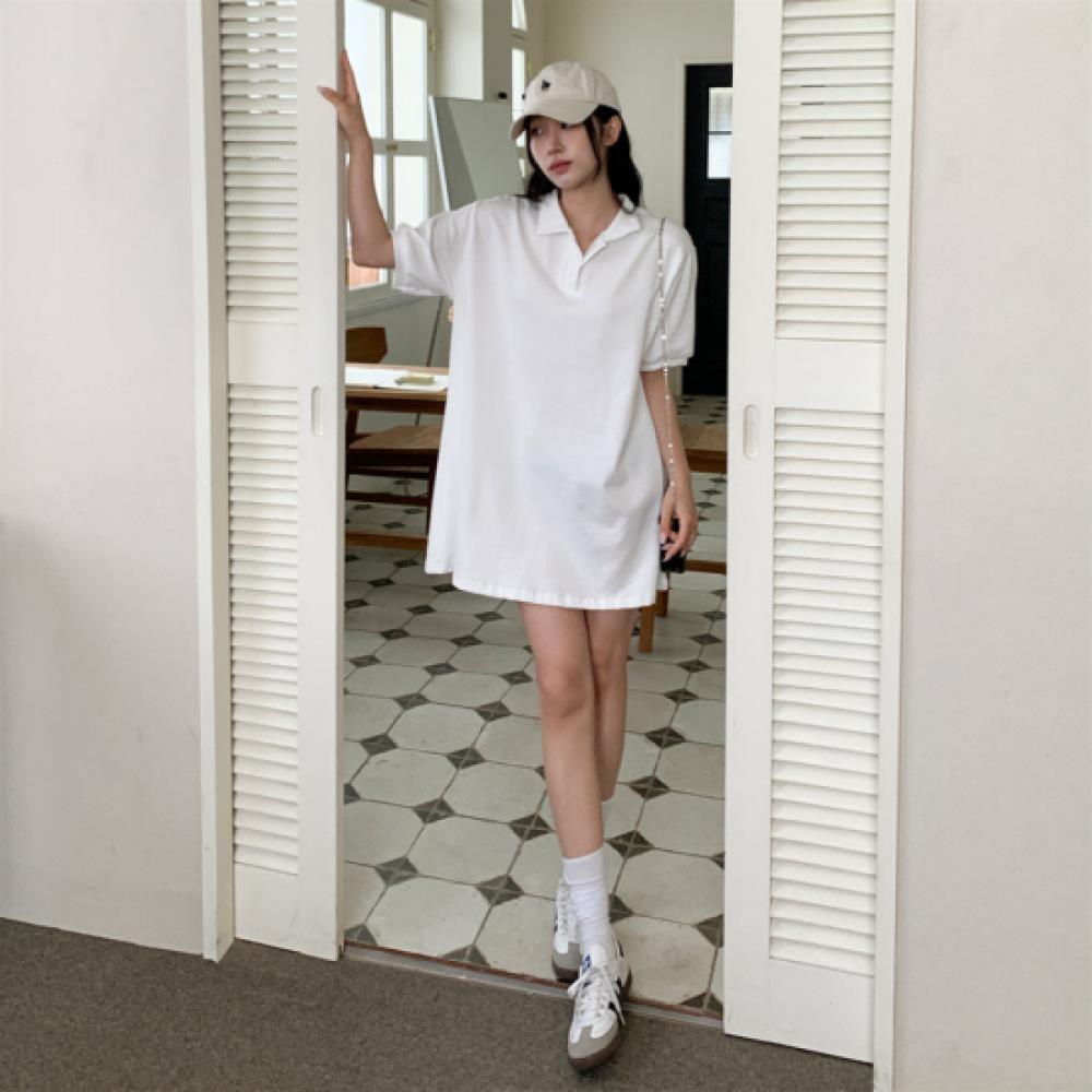 New Arrivals Open Run Women Casual Cotton Blend Collared Short Sleeve Mini Dress