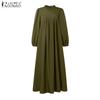 ZANZEA Women Round Neck Long Sleeve Loose Vintage Long Dress