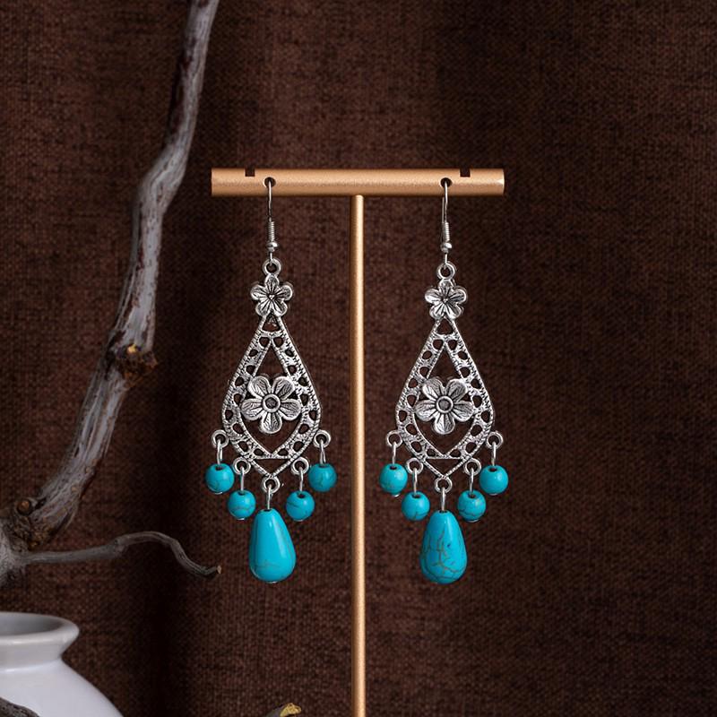 Tibetan Ethnic Bohemian Tassel Turquoise Earrings