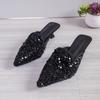 Fashion Glitter Cloth Fine Heel Top Slippers Summer New Pointy Buckle Cover Foot Anti-slip and Wear-resistant Heel Shoes