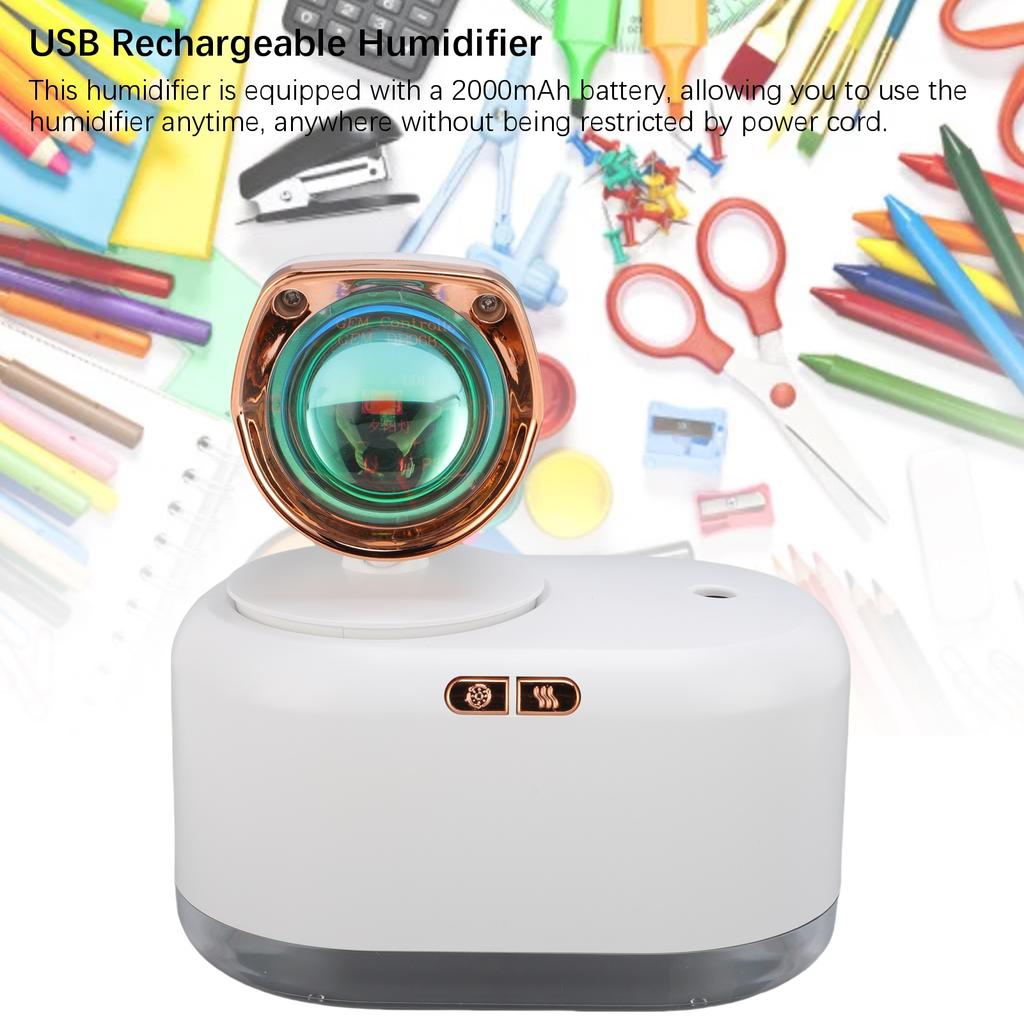 Sunset Light Humidifier 300ML Water Tank Low Noise USB Rechargeable Cold Mist Humidifier
