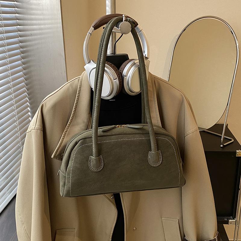 Vintage Suede Casual Bowling Shoulder Bag Women Korean Style Fashion Handle Bag Comfortable and Versatile Texture Storage Bags