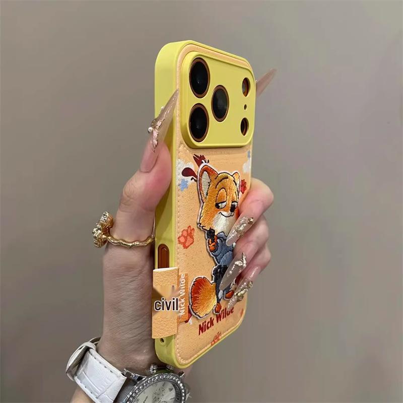 

Cartoon Rabbit & Fox Embroidery Phone Case for iPhone 17 Pro, 16 Pro, and 15 Pro 15 (6.1-inch)