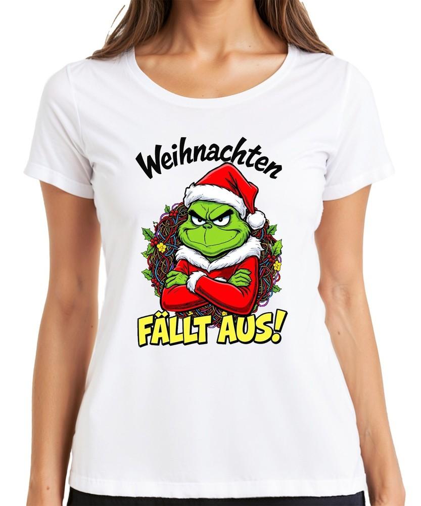 Christmas Falling Out Grinch Xmas Wreath Angry Funny Evil Ladies Tshirt