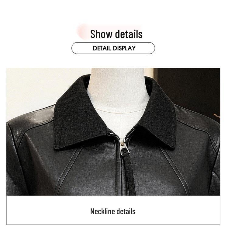 Petite Spring Leather Jacket for Middle-aged & Elderly Women - 2026 Fashion Top for Spring & Autumn