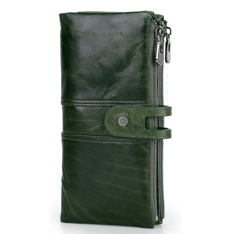 

Довгі жіночі гаманці Johnature з натуральної шкіри, повсякденні однотонні модні сумки-клатчі темно-зелений колір