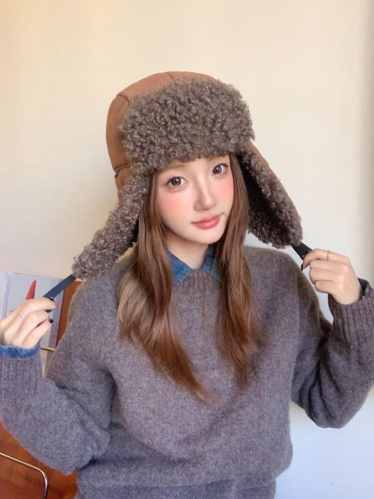 Autumn and Winter Velvet Warm Hat Windproof Ear Protection Big Head Circumference Hat Women