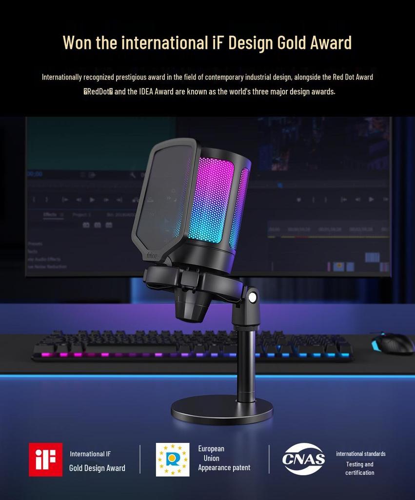 Fifine A6 Radiance RGB Microphone for PC, Phone, Recording, Gaming, Dubbing & Live Streaming
