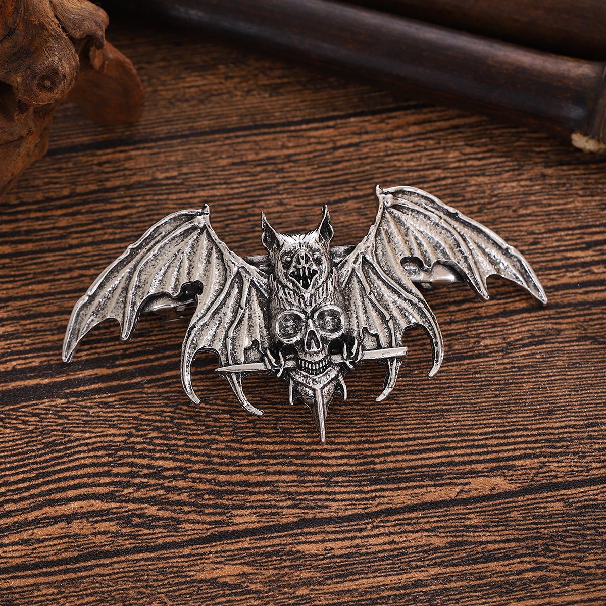 Viking Retro Gothic Bat Skull Hair Clip - Norwegian Style Party Accessory A0857 серебряный
