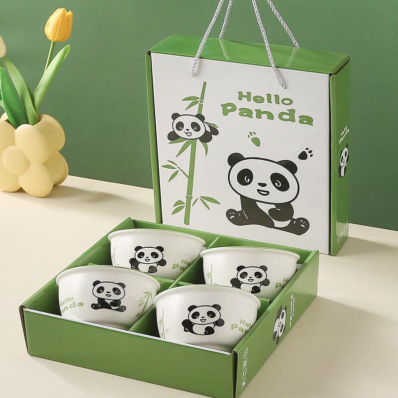 Cute Panda 4-Piece Ceramic Bowl Gift Set