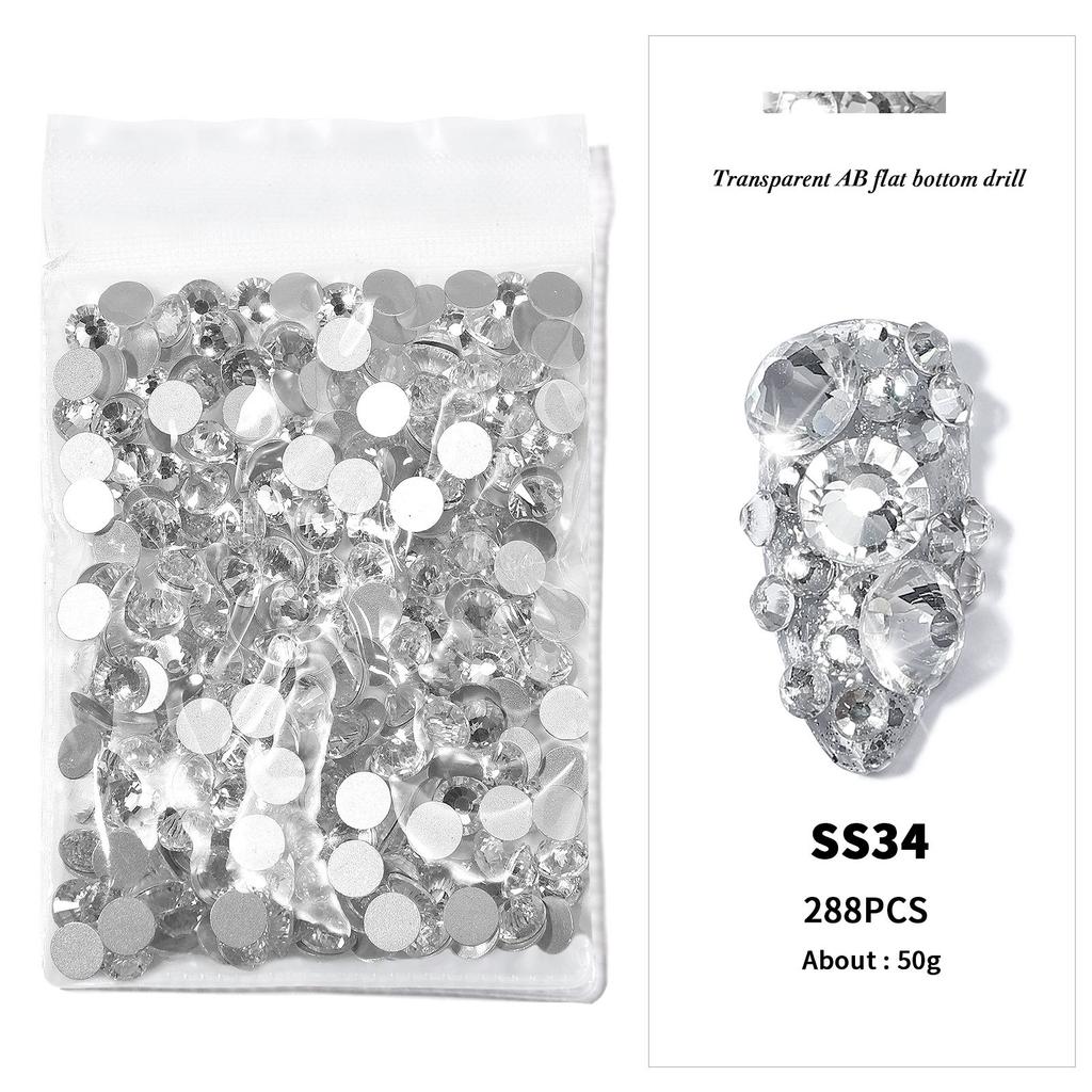Nail Art Flat Bottom Drill Transparent Drill Ab Drill Nail Drill Diy Nail Ornament Nail Art Ornament Rhinestone