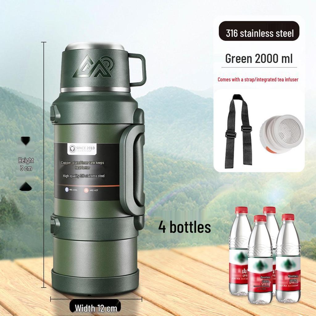 Large Capacity Stainless Steel Insulated Travel Thermos Flask - Portable, Multi-Use Hot Water Kettle