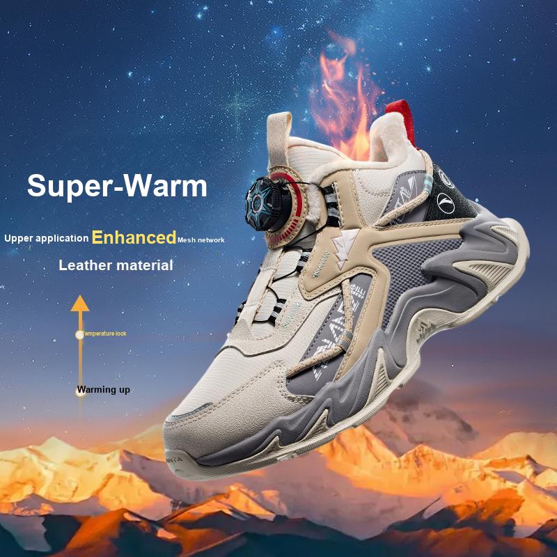 Anta Kids Trendy Fashion Fleece Warm Wear-Resistant Non-Slip Mid-Top Outdoor Shoes Kids Shoes Gray A12446916-1