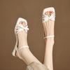Summer women's flat-soled sandals Korean version of the new one-word sandals with rubber soft sole buckle large size shoes solid color round head