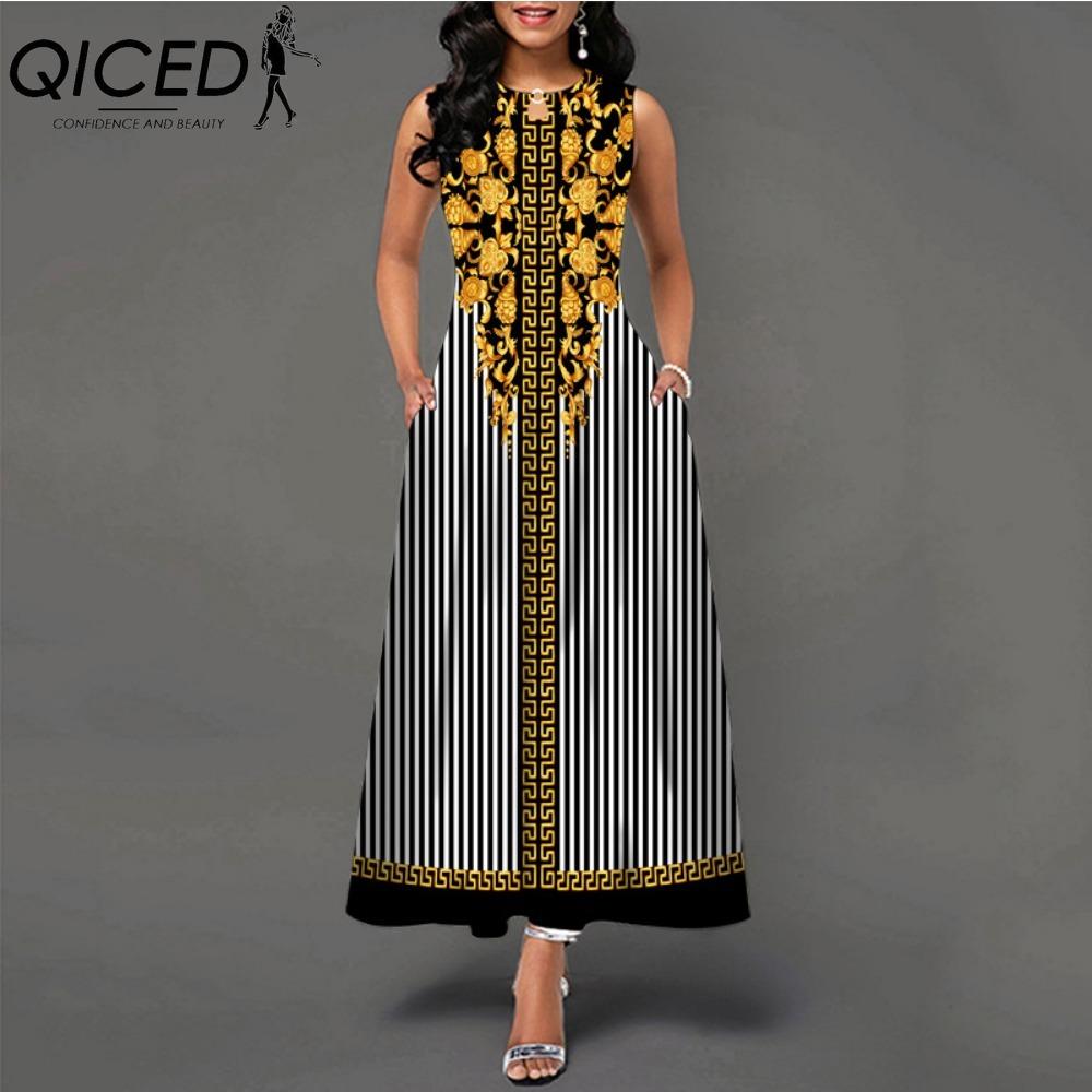 QICED 48 barev Nové dámské volné vintage květinové volánové šaty Befree šaty Velká letní párty Tílka Elegantní maxi šaty