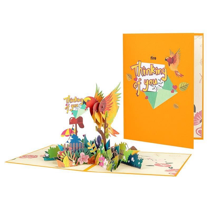 Creative 3D Pop-up Parrot Greeting Card - Holiday Wishes Paper Carving